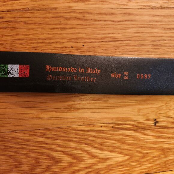 Guido Angeloni Vintage Black Suede + Leather Belt w/ Boho Design, Length 42" - Picture 7 of 8